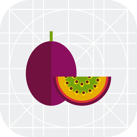Multicolored vector icon of whole passionfruit and cut pieceのイラスト素材