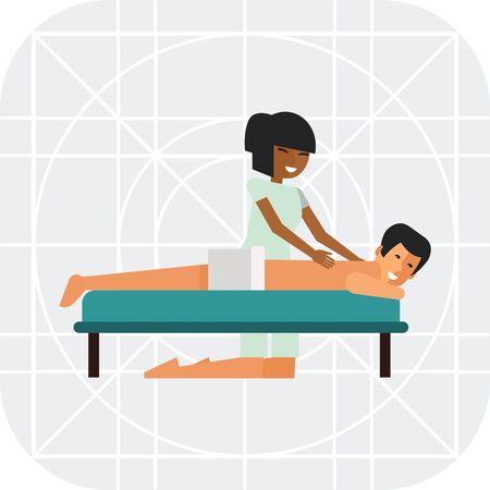 Multicolored vector icon of Asian woman massaging young manのイラスト素材