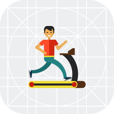 Multicolored vector icon of young man running on treadmillのイラスト素材