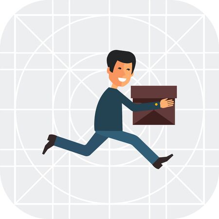 Multicolored vector icon of running delivery man with carton boxのイラスト素材