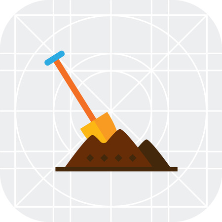 Multicolored vector icon of shovel being stuck in heap of soilのイラスト素材