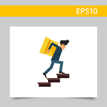 Multicolored vector icon of delivery man carrying heavy box upstairsのイラスト素材