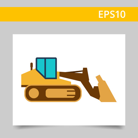 Multicolored vector icon of industrial bulldozer with caterpillar wheelsのイラスト素材