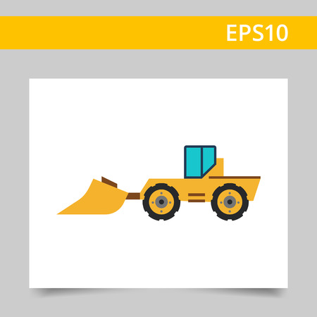 Multicolored vector icon of industrial bulldozer with scoop and caterpillar wheelsのイラスト素材