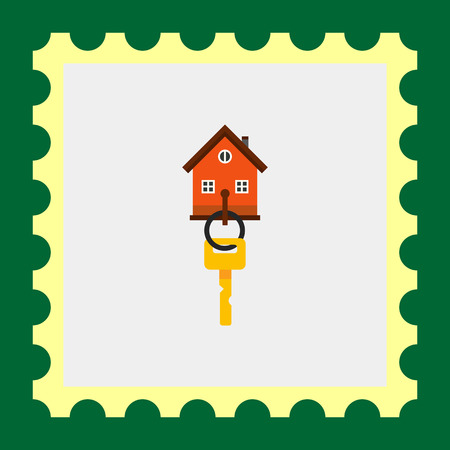 Multicolored vector icon of key hanging on hook with house figureのイラスト素材