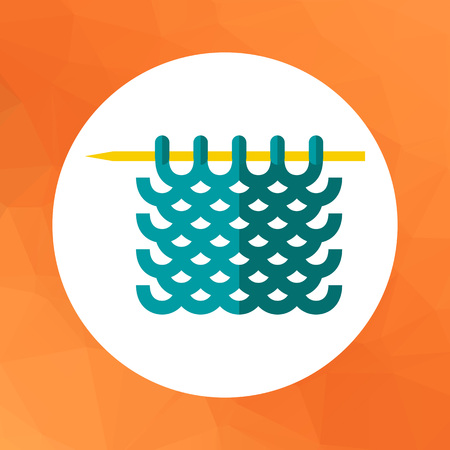 Multicolored vector icon of blue knitted yarn on needleのイラスト素材