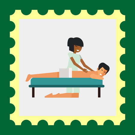 Multicolored vector icon of Asian woman massaging young manのイラスト素材
