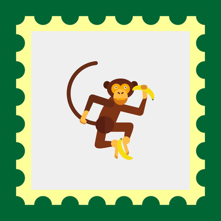 Multicolored vector icon of funny monkey holding two bananasのイラスト素材