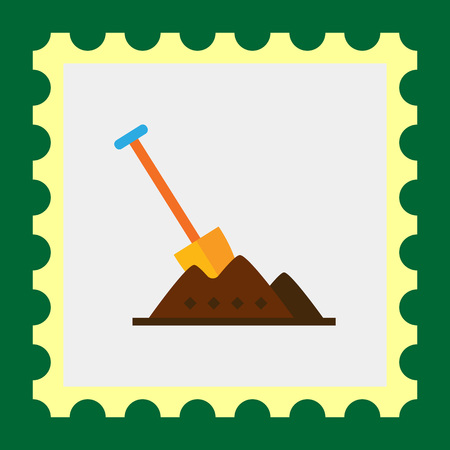 Multicolored vector icon of shovel being stuck in heap of soilのイラスト素材
