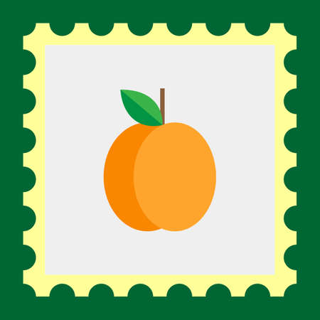 Multicolored vector icon of fresh apricot with green leafのイラスト素材