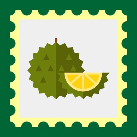 Multicolored vector icon of whole exotic fruit durian and cut pieceのイラスト素材