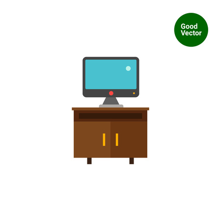 Multicolored vector icon of wooden Media stand and TVのイラスト素材