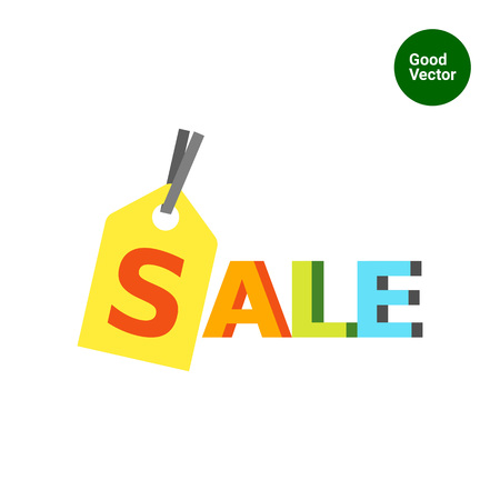 Multicolored vector icon of word sale with letter S written on labelのイラスト素材