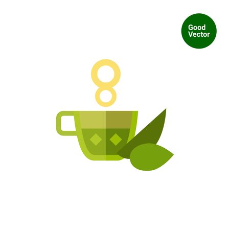 Multicolored vector icon of hot tea cup with mint leavesのイラスト素材