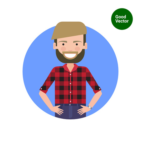 Male character, portrait of smiling young man with beardのイラスト素材