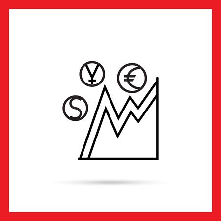 Icon of currency rate graph with dollar, euro, yen signsのイラスト素材