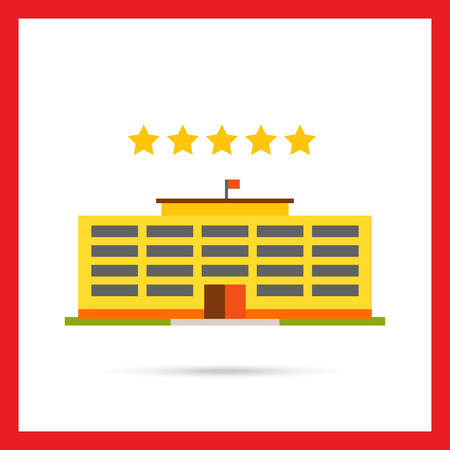 Multicolored vector icon of yellow hotel building and five starsのイラスト素材