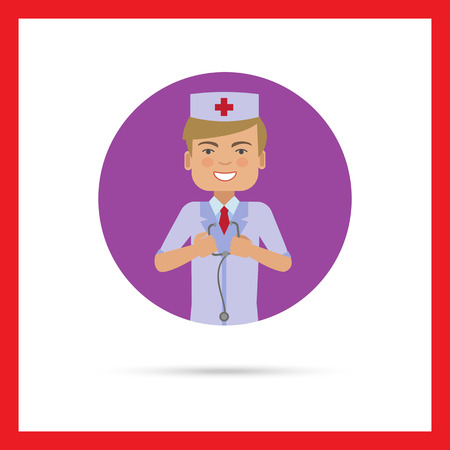 Male character, portrait of smiling doctor holding stethoscopeのイラスト素材