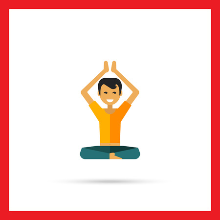Multicolored vector icon of sitting man raising hands upのイラスト素材
