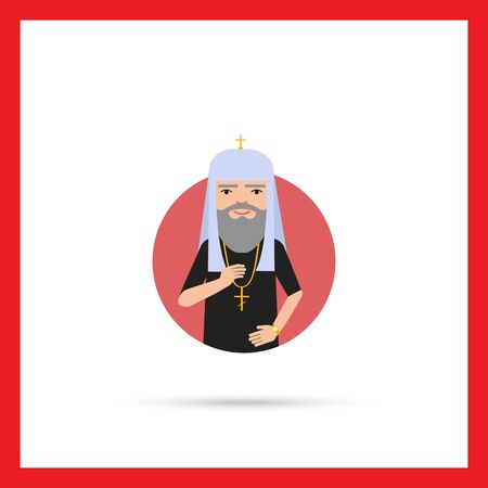 Male character, portrait of smiling priest wearing hat and crossのイラスト素材