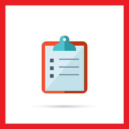 Multicolored vector icon of sheet of paper with list on red clipboardのイラスト素材