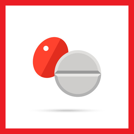 Multicolored vector icon of red oval pill and white round pillのイラスト素材