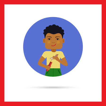 Male character, portrait of smiling African American schoolboy holding ruler and compassesのイラスト素材