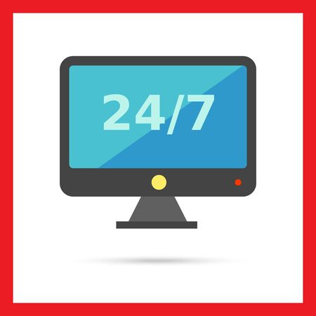 Multicolored vector icon of led TV set with twenty four hour service emblem on screen, isolated on whiteのイラスト素材