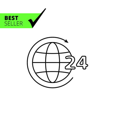 Icon of 24-hour worldwide service concept, Earth globe with circle arrow and 24-hour signのイラスト素材