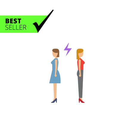 Icon of two woman turning back to each other with lightning sign between themのイラスト素材