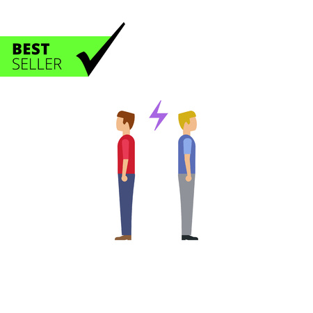 Icon of two man turning back to each other with lightning sign between themのイラスト素材