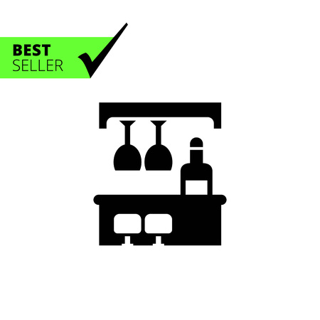 Vector icon of bar counter with bottle, glasses and chairsのイラスト素材