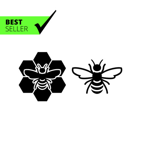 Vector icon of bee and bee sitting on combのイラスト素材