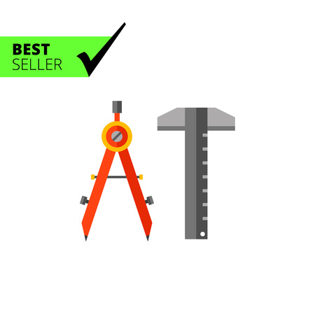 Multicolored vector icon of red compass and t-squareのイラスト素材