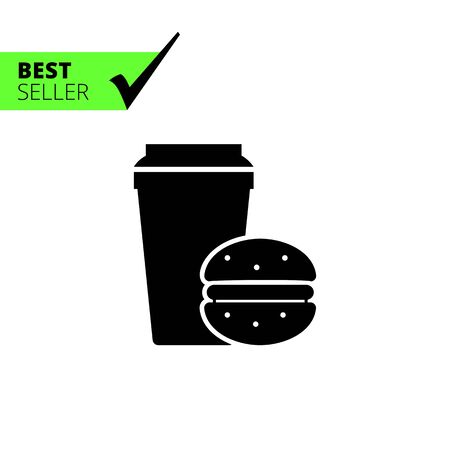 Vector icon of disposable coffee cup and hamburgerのイラスト素材