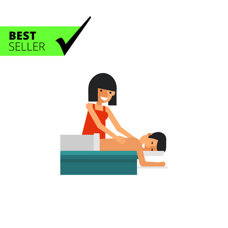 Multicolored vector icon of young woman massaging young manのイラスト素材