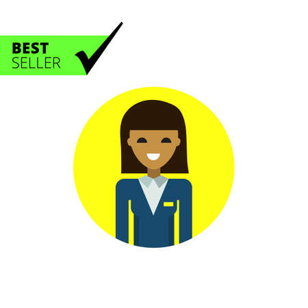 Multicolored vector circle icon with female character portrait, isolated on whiteのイラスト素材