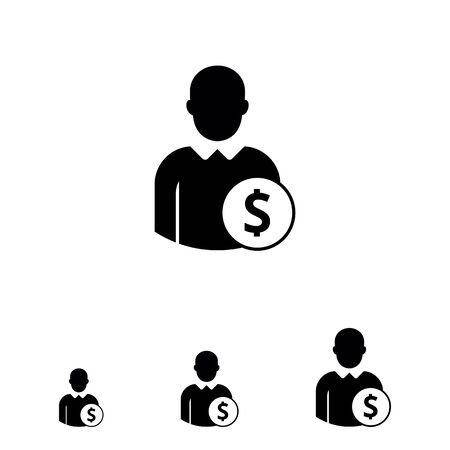 Vector icon of single faceless businessman silhouette with dollar sign in circleのイラスト素材