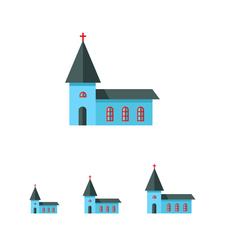 Icon of blue Catholic church with grey roof and red cross on itのイラスト素材