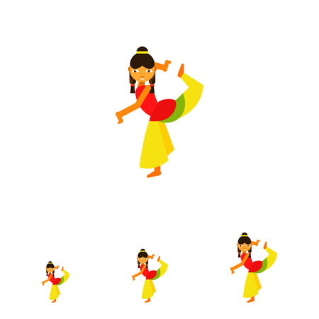 Multicolored vector icon of Indian woman wearing traditional Indian costume and dancingのイラスト素材