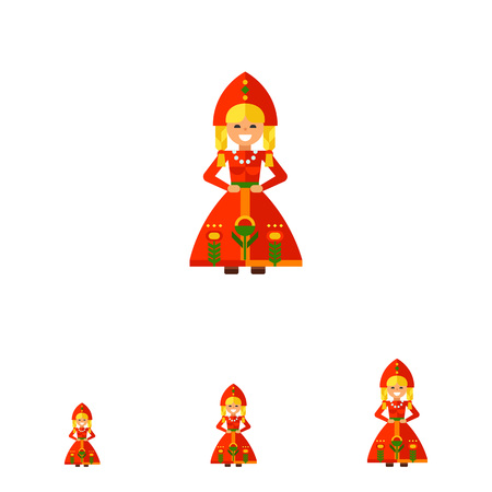 Multicolored vector icon of doll in traditional Russian dressのイラスト素材