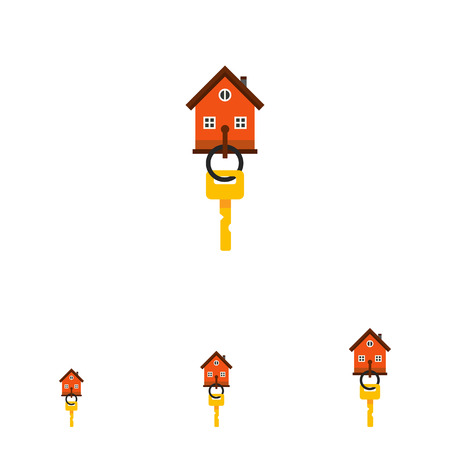 Multicolored vector icon of key hanging on hook with house figureのイラスト素材