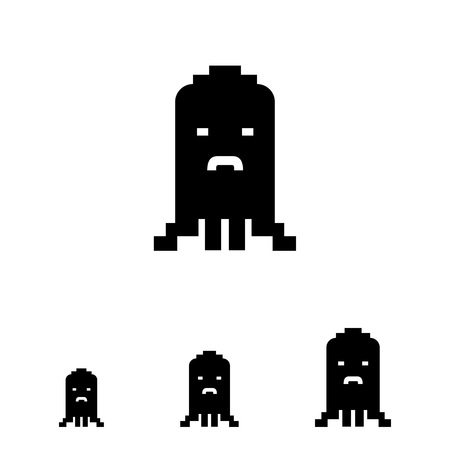 Vector icon of angry pixel monster silhouetteのイラスト素材