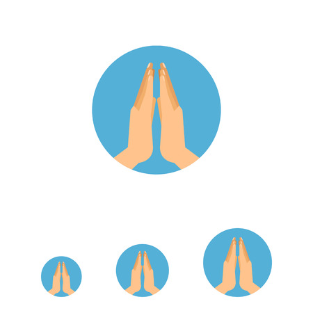 Icon of two human praying hands in blue circleのイラスト素材