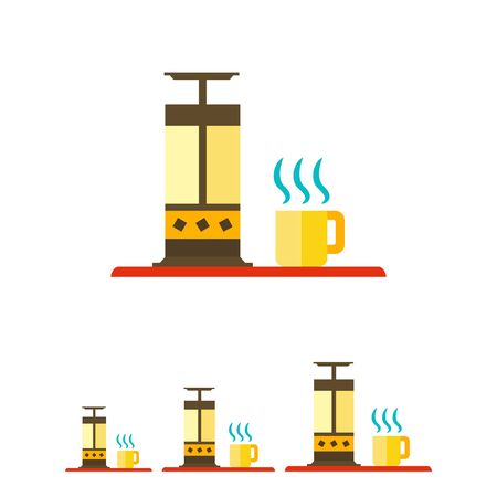 Vector icon of press pot and hot drink cupのイラスト素材