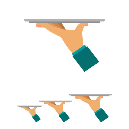 Multicolored vector icon of waiter hand holding empty trayのイラスト素材