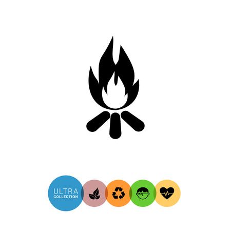 Monochrome vector simple icon of burning campfire with firewoodのイラスト素材