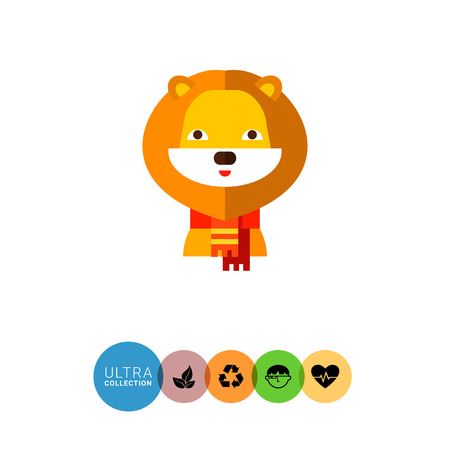 Multicolored vector icon of cute cartoon lion wearing scarfのイラスト素材