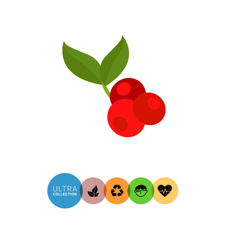 Icon of three red coffee cherries and two green leavesのイラスト素材