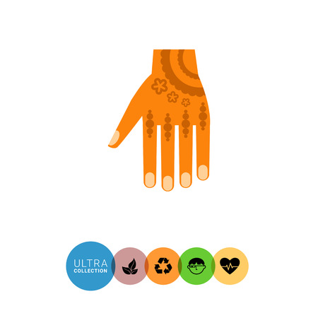 Multicolored vector icon of hand with mehendi drawing or henna tattooのイラスト素材